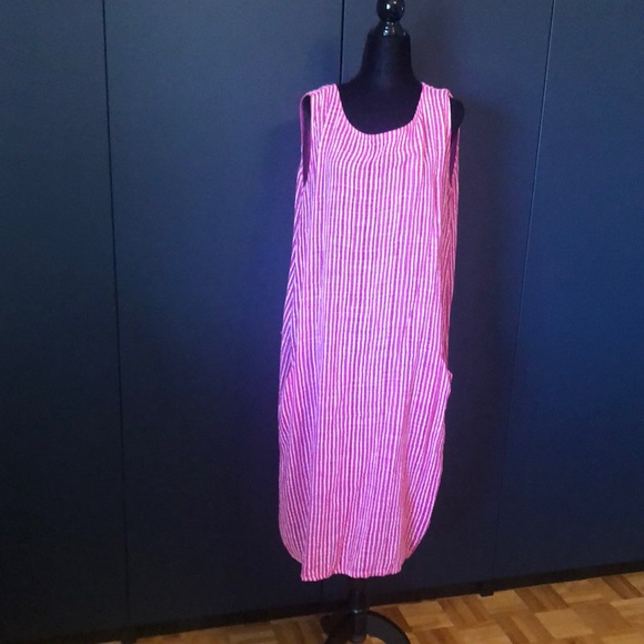 ANGELA MARA pink/white striped dress size large - Picture 3 of 9